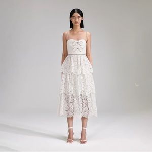 Self-Portrait Cream Cord Lace Tiered Midi Dress. NWT. US 4/UK 8